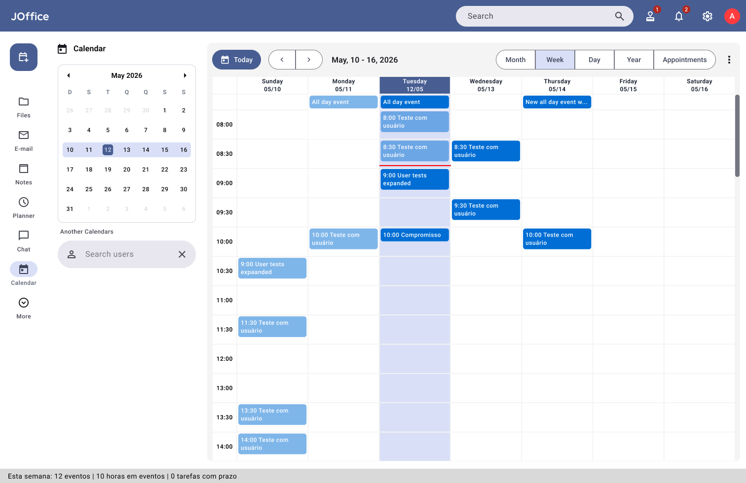 JSuite Calendário — agendas e reuniões partilhadas