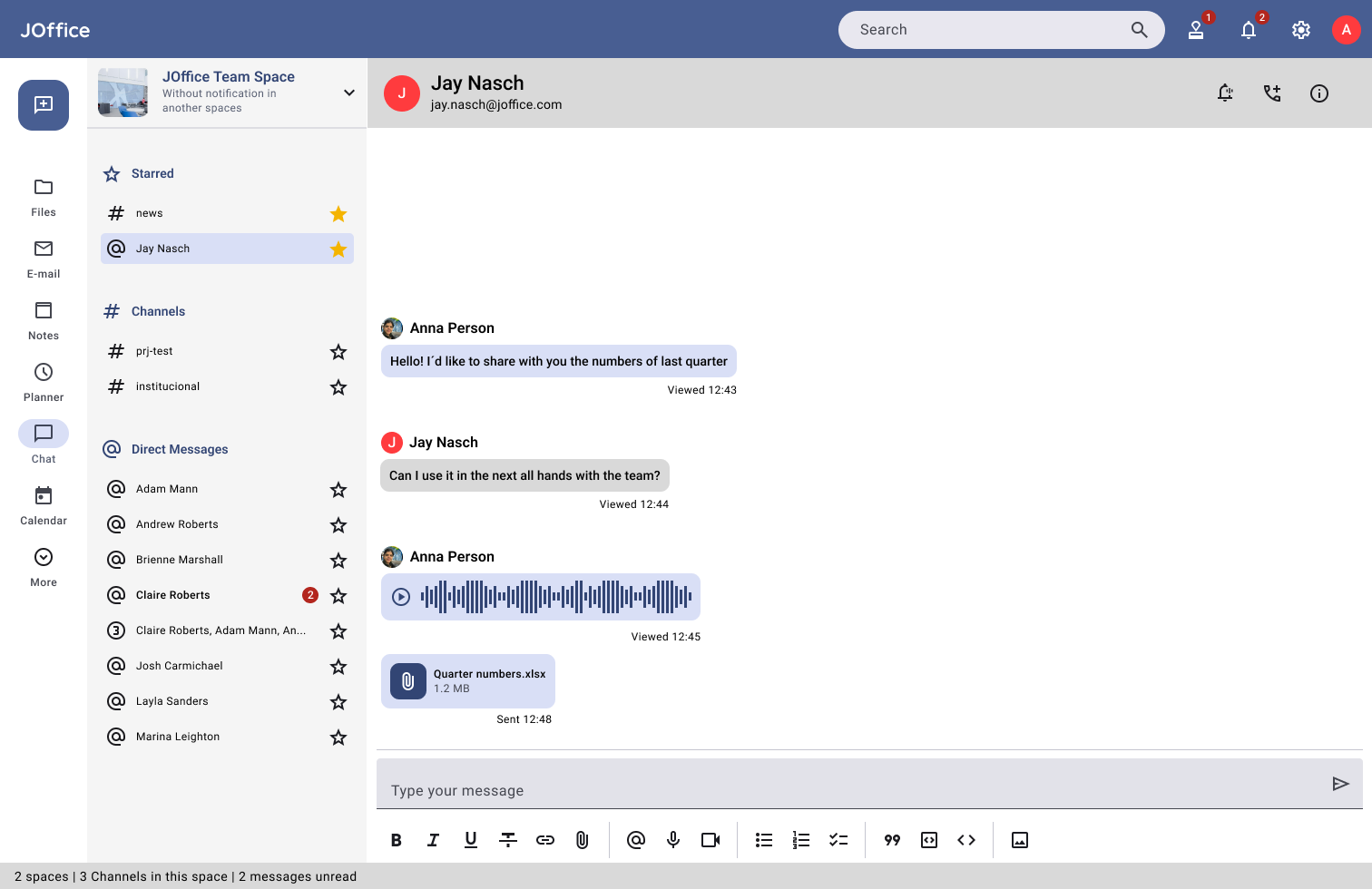 JSuite Chat — mensagens e videochamadas de equipa